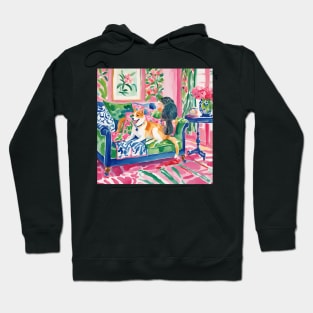 Cat and dog in preppy interior whimsical watercolor Hoodie